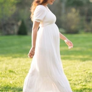 Seraphine White Shirred Maxi Dress size 6 (maternity)